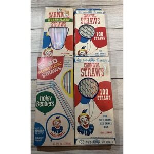 Lot of Vintage Carnival Straws 4 Boxes Blue Red Noisy Benders Movie Prop Tub37